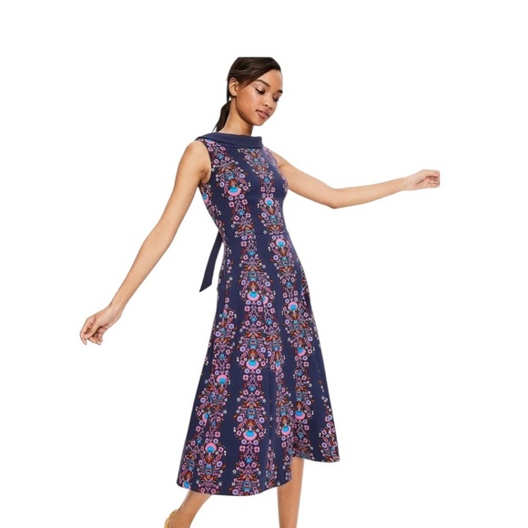 Boden Aria Ponte Flowy Floral Navy Midi Dress SZ 10 - Picture 1 of 14